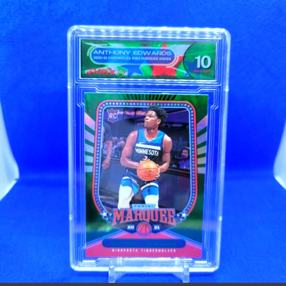 2021 Panini Chronicles Anthony Edwards Marquee Holo Green Parallel SP RC PGX 10
